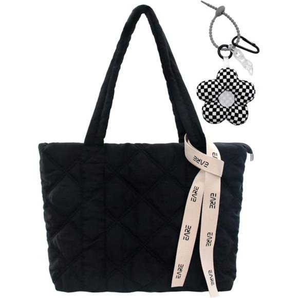 Puffer Quilted Tote Bag for Women Aa-black